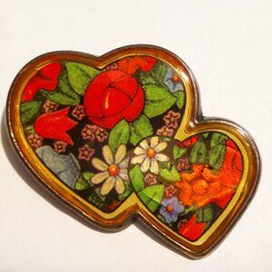 Floral Double Heart Pin - Mexican Silver 925